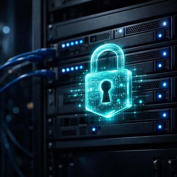 Lokaler Server mit Datenschutz-Schloss — DSGVO-konforme Datenverarbeitung